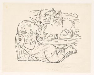 Žena ležící na pláži se dvěma koňmi a některými racky od Leo Gestel