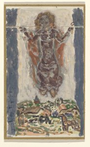 Žena s nataženýma rukama nad krajinou od Leo Gestel