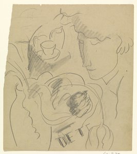 Žena cítí květiny ve váze od Leo Gestel