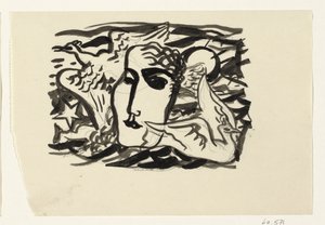 Ženská hlava a rackové s mořem v pozadí od Leo Gestel