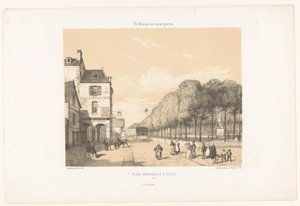 Vlak na náměstí Place du Guesclin v Dinanu Place Duguesclin à Dinan (název na objektu) Dnešní Francie (název seriálu) La France de nos jours (název série na objektu) od Leon Auguste Asselineau