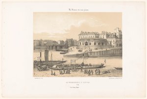 Pohled na rybářskou halu v Nantes z mola La Poissonnerie à Nantes (název na objektu) Současná Francie (název série) La France de nos jours (název série na objektu) od Leon Auguste Asselineau