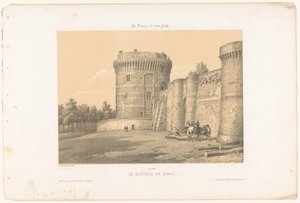Pohled na jednu z věží hradu Dinan Le château de Dinan (název na objektu) Současná Francie (název série) La France de nos jours (název série na objektu) od Leon Auguste Asselineau