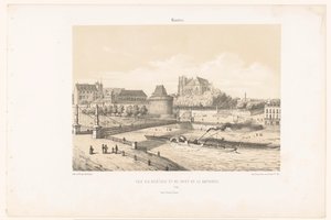 Pohled na hrad a Pont de la Rotonde nad Loirou v Nantes Nantes. Vue du chateau et du pont de la Rotonde (název na objektu) Současná Francie (název série) La France de nos jours (název série) od Leon Auguste Asselineau