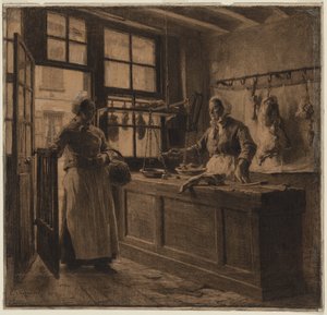 Interiér řeznictví od Leon Augustin Lhermitte
