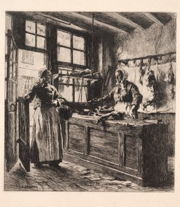 Interiér řeznictví od Leon Augustin Lhermitte