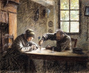 Muž a žena pijí eau de vie, od Leon Augustin Lhermitte