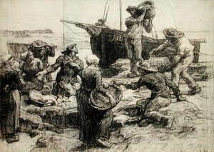 Třídění úlovku (uhlí na papíře) od Leon Augustin Lhermitte