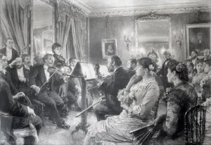Kvartet aneb Hudební večer v domě Amauryho Duvala, 1881 (uhl na papíře) od Leon Augustin Lhermitte