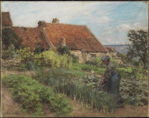Watering the Garden, 1900 (pastel na tkaném papíře připevněný na plátně) od Leon Augustin Lhermitte
