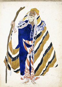 Návrh kostýmu pro tanečnici v Suite Arabe, zobrazující staršího muže držícího hůl, od Leon Bakst