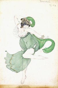 Kostýmní návrh pro "Bacchanale", sólistka balerína, od Leon Bakst