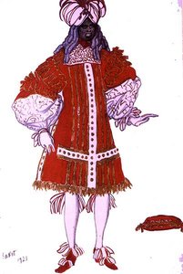 Návrh kostýmu pro jednoho z princových služebníků od Šípkové Růženky od Leon Bakst