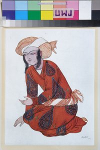 Kostým pro balet Šeherezáda od Nikolaje Rimského Korsakova (Rimskij-Korsakov) (1844-1908) - Dílo Leona Baksta (1866-1924), litografie 1922 - (Návrh kostýmů pro balet Šeherezáda od Nikolaje Rimského Korsakova, Color, od Leona Baksta lith od Leon Bakst