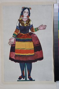 italská panenka, kostým pro balet "La Boutique Fantasque" v režii Gioachina Rossiniho od Leon Bakst