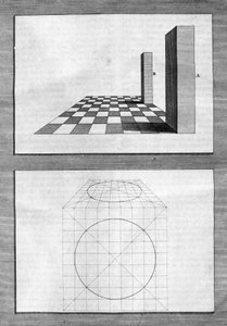 Pochoutky o architektuře, perspektivě a geometrii: deska převzatá z „“De Architectura Libri decem”” od Leona Battisty Albertiho (1404-1472), architekta, matematika, italského básníka renesance, Londýn