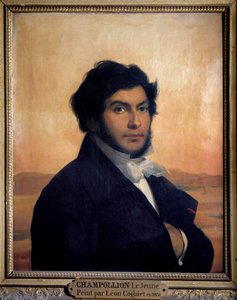 Portrét Jean-Francoise (Jean Francois) Champolliona (1790-1832), francouzského egyptologa, luštitele hieroglyfů. Obraz od Leona od Léon Cogniet