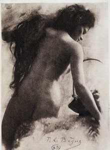Skica (ženská záda) od Le Bègue v „Les Processes d’art en photographie“ od Demachy a Puyo, fotoklub Paříž, Paříž 1906.