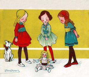 Dívky hrající panenky. (Ilustrace,; cca 1910)