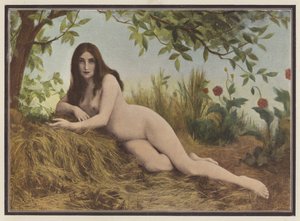 Léto, žena ležící v seně (barva litho) od Leon Printemps