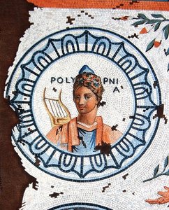 Polymnia, Múza posvátné písně, zpěvu, řečnictví a rétoriky (barevná rytina) od Leon de (after) Laborde