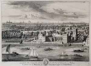 Lambeth, palác Jeho Milosti arcibiskupa z Canterbury, vyryl I. Kip od Leonard Knyff