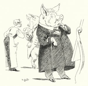 Holič, holič, oholit prase; z kolika vlasů vznikne paruka? (rytina) od Leonard Leslie Brooke