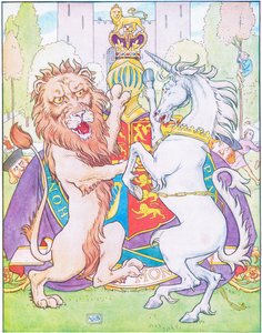 Lev a jednorožec bojovali o korunu (barva litho)