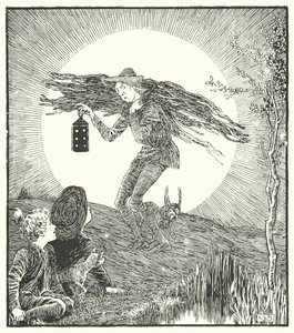 Muž na měsíci se zřítil dolů (rytina) od Leonard Leslie Brooke