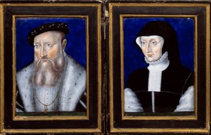 Portrét Clauda de Lorraine (1496-1550), vévody z Guise a Antoinetty Bourbonské Vendome (1494-1583), jeho manželky Enamel maloval Leonard Limosin (1505-1577) 1550 cca. Slunce. 0,25x0,2 m Ecouen, Musee national de la renaissance
