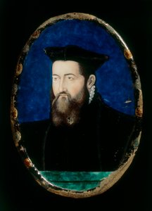Portrét preláta, dílo v majolice od Leonarda Limosina konzervované v Museo Nazionale del Bargello, Florencie
