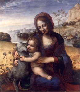 Madona a dítě s beránkem od Leonardo da (manner of) Vinci