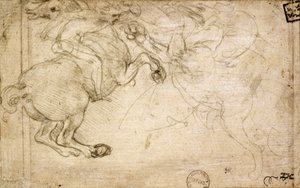 Jezdec v boji s Griffinem, 16. století (stříbrný bod na papíře) od Leonardo da Vinci