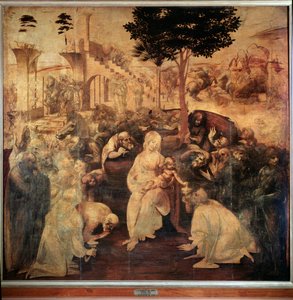 Klanění tří králů - olej na dřevě od Leonardo da Vinci