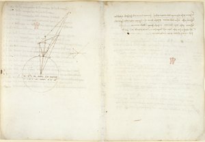 Arundel 263 f.45v, f.58 Schémata na optice s vysvětlující poznámkou týkající se Alhazenova problému, z 