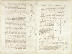 Arundel 263, f.4v, f.11, Poznámky a schémata k mechanice od Leonardo da Vinci