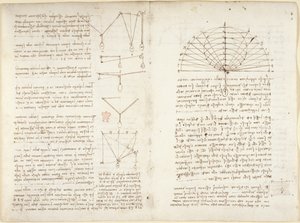 Arundel 263, f.5v, f.10v Poznámky a schémata k mechanice od Leonardo da Vinci