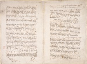 Arundel 263, ff.16v-17, poznámky a diagramy Leonarda da Vinciho z 
