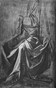 Odlitek Drapery pro sedící postavu, c1475 1945 od Leonardo da Vinci