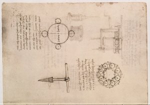 Codex Madrid I f.20, studium mechaniky od Leonardo da Vinci