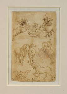 Dva jezdci bojující s drakem; jezdec a dva koně; pes a kůň... od Leonardo da Vinci