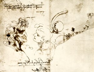 Návrhy dvou mužských hlav od Leonardo da Vinci