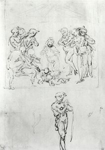 Figurální studie ke klanění tří králů, kolem 1481 (pero a inkoust a kovová jehla na papíře) od Leonardo da Vinci