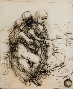 První nápad na Madonu s dítětem a svatou Annu; kresba Leonarda da Vinciho. Gallerie dell
