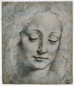 Giovanni Antonio Boltraffio (Beltraffio) (1467 - 1516) (nejznámější žák Leonarda da Vinci): hlava chlapecké koruny z listů na způsob Verrocchio, GDSU 425 E od Leonardo da Vinci