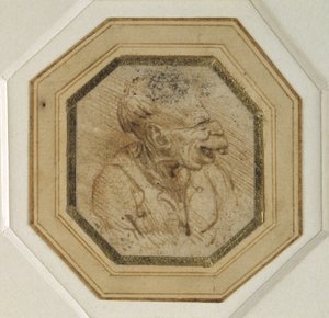 Groteskní hlava (pero a inkoust na papíře) od Leonardo da Vinci