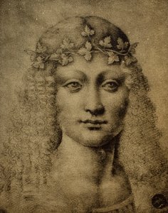 Hlava dívky nebo mladého Bakcha; kresba Leonarda da Vinciho. Gallerie dell