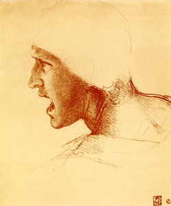 Hlava křičícího a útočícího válečníka od Leonardo da Vinci