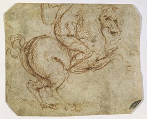 Kůň a kavalír (pero a inkoust na papíře) od Leonardo da Vinci