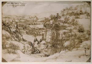 Krajina Santa Maria della Neve: krajina údolí Arno (kresba tužkou od Leonardo da Vinci